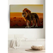 Yağlı Boya Görünümlü Aslanın Güneşle Dansı Dekoratif Ahşap Ev/işyeri/ofis Kare Tablo