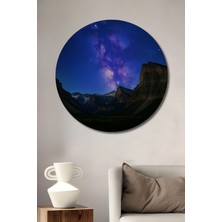 Yıldız Tozu Dağ Manzarası Yağlı Boya Görünümlü Dekoratif Ahşap Ev/işyeri/ofis Yuvarlak Tablo