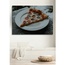Pepperoni ve Fesleğenli Pizza Rüyası Dekoratif Ahşap Ev/işyeri/ofis Kare Tablo