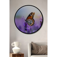 Çerçeve Görünümlü Lavanta Bahçesinde Kelebek Pastel Boya Görünümlü Ahşap Ofis Yuvarlak Tablo