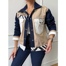 Bej Kuş Detaylı Jean Ceket