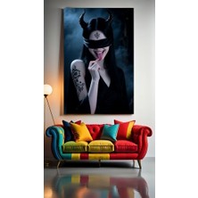 Özkacar Group Dövmeli Şeytan Kadın Ev Duvar Salon Güzellik Salonu Ofis Dükkan Dekarasyon Kanvas Tablo