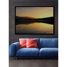 Çerçeve Görünümlü Altın Göl Manzarası Yağlı Boya Görünümlü Dekoratif Ahşap Işyeri/ofis Kare Tablo