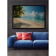 Çerçeve Görünümlü Tropikal Cennet Yağlı Boya Görünümlü Dekoratif Ahşap Ev/işyeri/ofis Kare Tablo