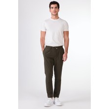 Haki Bağcıklı Pileli Jogger Erkek Pantolon