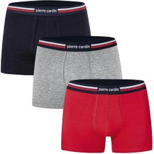 Pierre Cardin 395 Erkek Lastiği Çizgili 3'lü Boxer-Kırmızı&grimelanj&lacivert