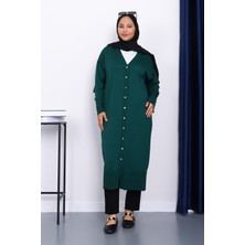 İmaj Butik Kadın Zümrüt Yeşili Soğuk İplik Triko Hırka Akrilik Kumaş ile Modern Stil ve Rahatlık