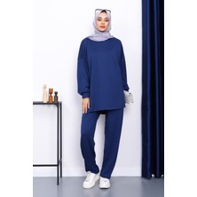 Lacivert Bisiklet Yaka Tunik Pantolonlu Takım