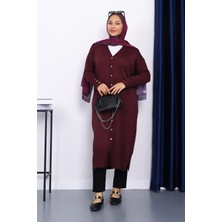 İmaj Butik Kadın Mürdüm Soğuk İplik Triko Hırka Akrilik Malzeme ile Yeni Sezon Şıklığı