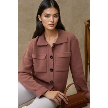 Hiccup Kadın Düğmeli Cep Detaylı Triko Hırka Tozlu Gül Pembesi