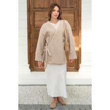 Önü Bağlamalı Buklet Kimono Ceket Taş 8265