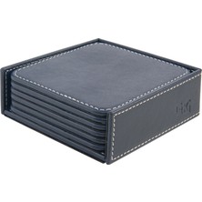 Bardak Altlığı,6’lı Set,masaüstü Kare Cup Coaster,vegan Suni DERI,11X11 Cm.,lacivert