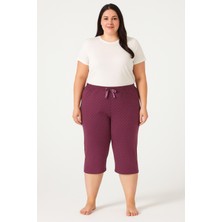Mor Puantiyeli Desenli Kaliteli Büyük Beden Kadın Yüksek Bel Yazlık Pijama Altı Kapri Bermuda