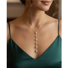 Taşlı Y Kolye Zirkon Gold Renk