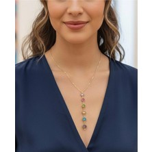 Renkli Taşlı Y Kolye Gold Renk