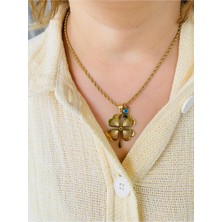 22 Ayar Altın Kaplama Çok Şık 4 Yapraklı Kolye Burma Zincirli Garantili ve Kuyumcu Kalitesinde