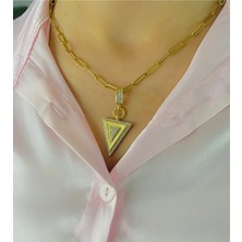 Altın Kaplama Gold Renk Üçgen Çelik Kolye Garantili