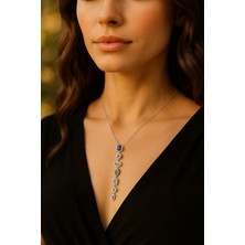 Xesha Y Kolye Çok Zarif Çelik Renkli Taşlı Y Kolye Kararma Solma Yapmaz Gümüş Renk