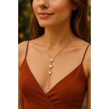 Y Kolye Çok Zarif Çelik Kalpli Y Kolye Kararma Solma Yapmaz