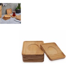 Paras Ticaret 6 Adet Bambu Ahşap Kare Çay Tabağı 6'lı Kare Bardak Altlığı (Ebat: 9,7 cm x 9,7 cm x 0,8 Cm)
