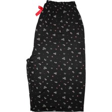 Siyah Desenli Kaliteli Büyük Beden Kadın Yüksek Bel Yazlık Pijama Altı Uzun