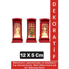 Dekoratif Hediyelik Ev Ofis Christmas Yılbaşı Noel Tema Telefon Kulübeli Işıklı Kar Küresi 12 x 5 cm