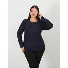 Lanze Taşlı ve Baskılı Penye Bluz 8010