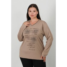 Lanze Taşlı ve Baskılı Penye Bluz 7819