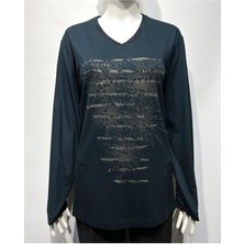 Lanze Taşlı ve Baskılı Penye Bluz 7819