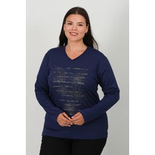 Lanze Taşlı ve Baskılı Penye Bluz 7819