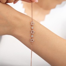 925 Ayar  Rose  Kaplama  Zirkon  Taşlı Üç  Yıldız  Gümüş  Bileklik
