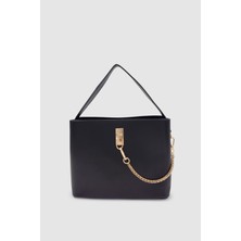 Salen Zincir Detaylı Çok Gözlü Çıkarılabilir Çapraz Askılı El Çantası Siyah