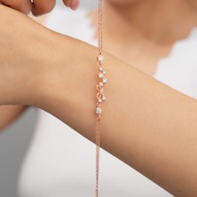 925 Ayar  Rose  Kaplama   Zirkon  Taşlı  Kelebekli  Su  Yolu  Gümüş  Bileklik