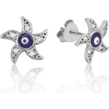 925 Ayar Gümüş Nazarlı Deniz Yıldızı Çivili Küpe