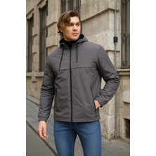 Erkek Astarlı Kapşonlu Füme Rüzgarlık & Yağmurluk