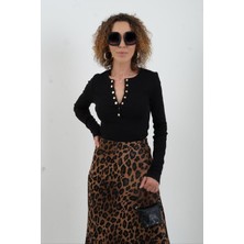 Siyah Gold Çıtçıtlı Uzun Kollu Bluz