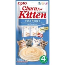 Inaba Ciao Churu Kitten Tuna Balıklı Yavru Kediler Için Sıvı Kedi Ödül Maması 14 gr 4 Adet