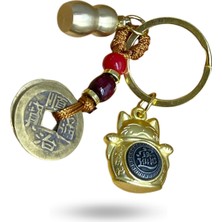 Büro Ev Ofis Hediyesi Için Metal Tasarım Bereket Şans Kedisi Anahtarlık