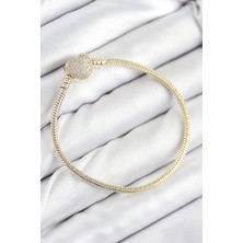 Pirinç Charm Zirkon Taşlı Kalp Model Gold Renk Kadın Bileklik - EBJ250920W37614