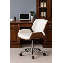 Modern Tasarımlı Ergonomik Çalışma ve Ofis Sandalyesi – Ahşap Detaylı, Yükseklik Ayarlı, Tekerleki,