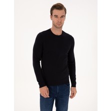 Cacharel Lacivert Slim Fit Pamuk Karışımlı Bisiklet Yaka Basic Triko Kazak 50318620 VR033