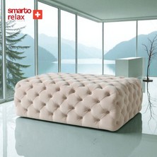 Smarto Relax PUF Swiss Style Soglio Ayaksiz Kapitoneli 100x45x45 Puf Ayaksız Kapitoneli Dekoratif puf(Bej)