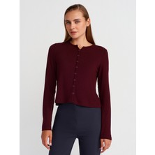 31413 Düğmeli Detaylı  Hırka-Bordo