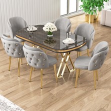 Canisa Zae Serisi 90X168 Antrasit Lak Panel Masa Takımı 6 Sandalye Modern Tasarım MDF Malzeme