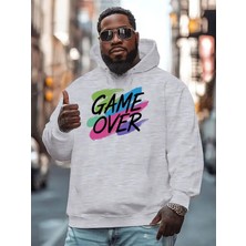 Erkek Game Over Oyun Bitti Baskılı Kapşonlu Oversize Salaş Kırmızı Siyah Sweatshirt