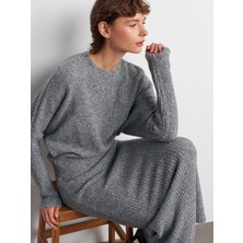 90260 Bisiklet Yaka Yumuşak Dokulu Triko Elbise-Füme M.