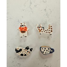 El Yapımı Seramik Kedili Buzdolabı Magneti - Hediyelik Buzdolabı Süsü Dekoratif Kedi Figürü