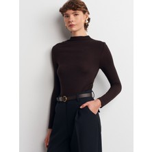 32139 Büzgülü Uzun Kollu Top-Koyu Kahve