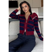 Yaka Detaylı Çizgili Triko Hırka P-00018210