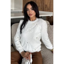 Kadın Çiçek Baskılı Taşlı Sakallı Triko Kazak (S-M-L Beden Uyumludur.) P-00018050